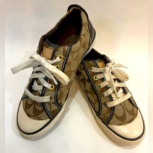Coach Barrett Classic Logo Canvas Leather Heel Low Top Sneakers Women's Size 7